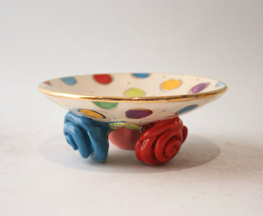 Rose Footed Dish in Coloured Dot