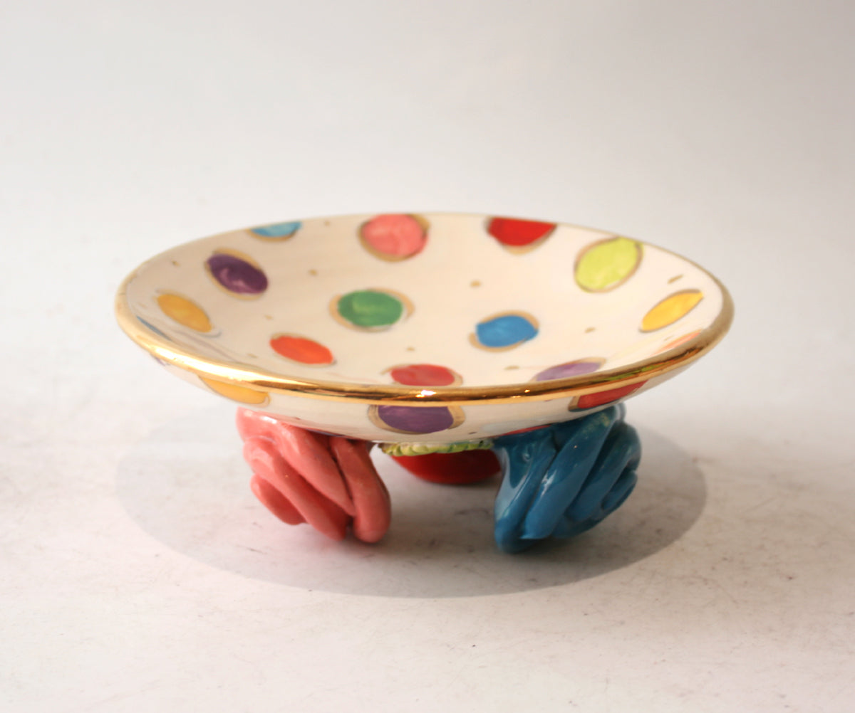 Rose Footed Dish in Coloured Dot