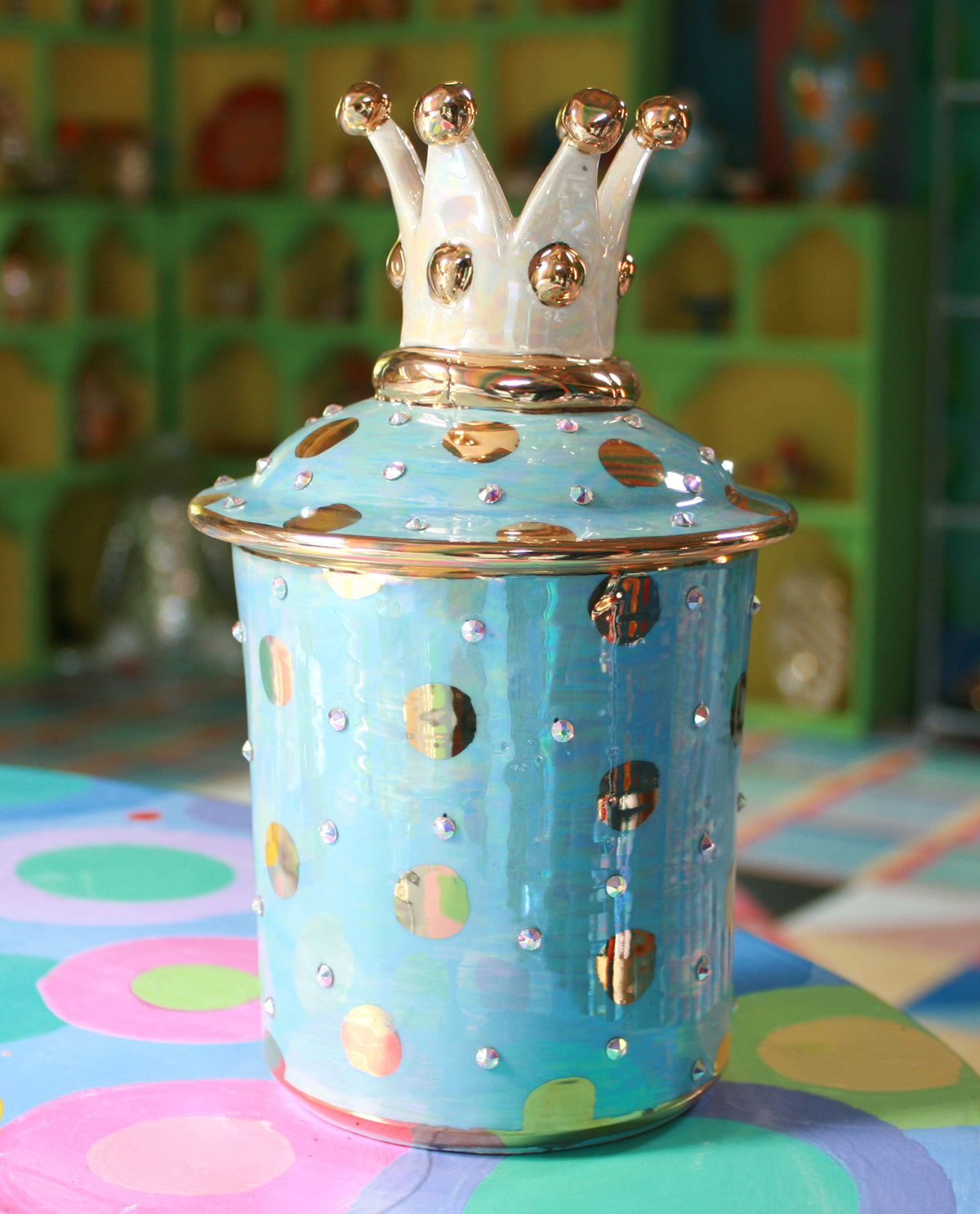 Crown Lidded Tea Caddy in Blue Constellation