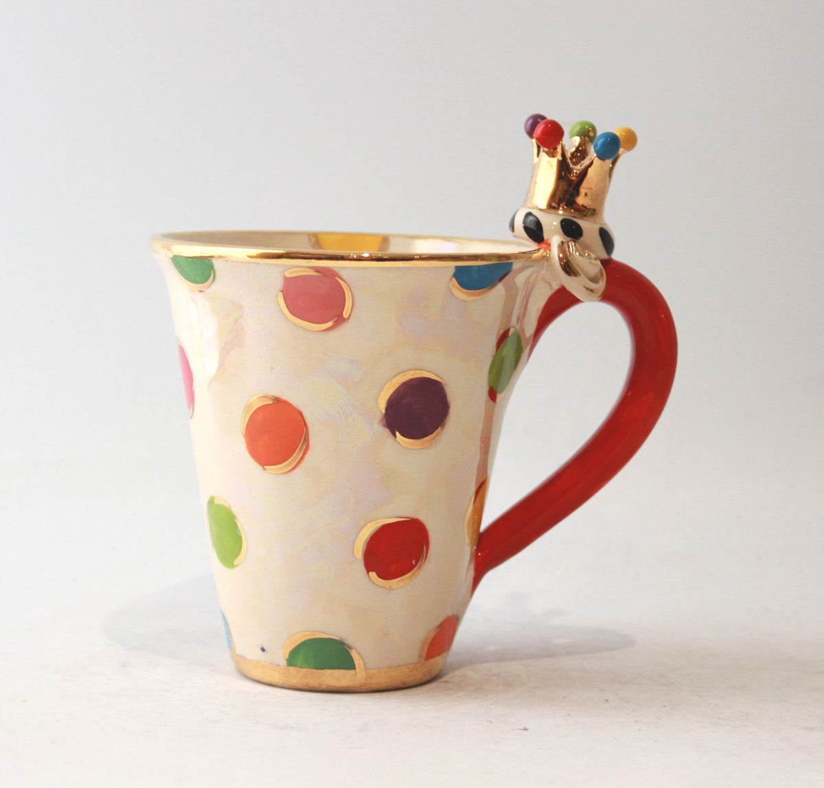 New Shape Large Crown Handled Mug in Coloured Dot