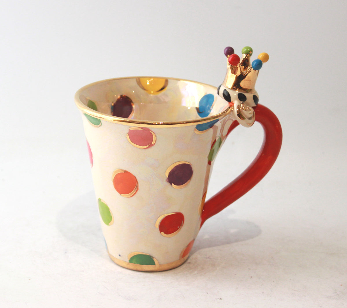 New Shape Large Crown Handled Mug in Coloured Dot