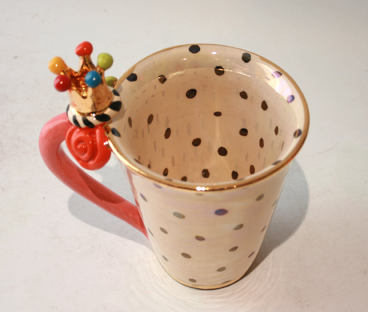 Crown Handled New Shape Large Mug in Polka Dots