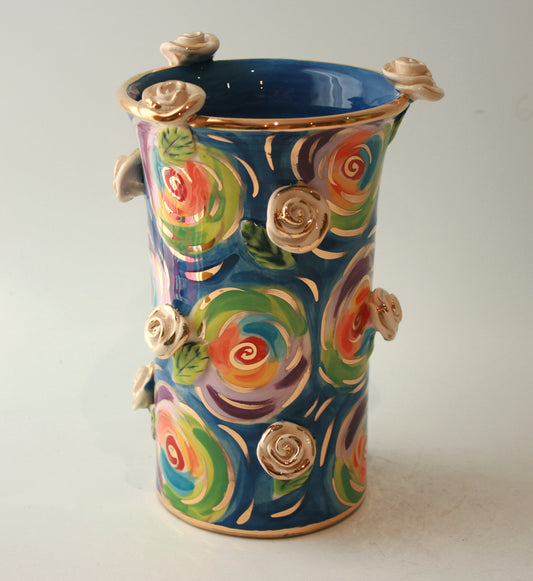 Medium Rose Studded Cylinder Vase in Swirls