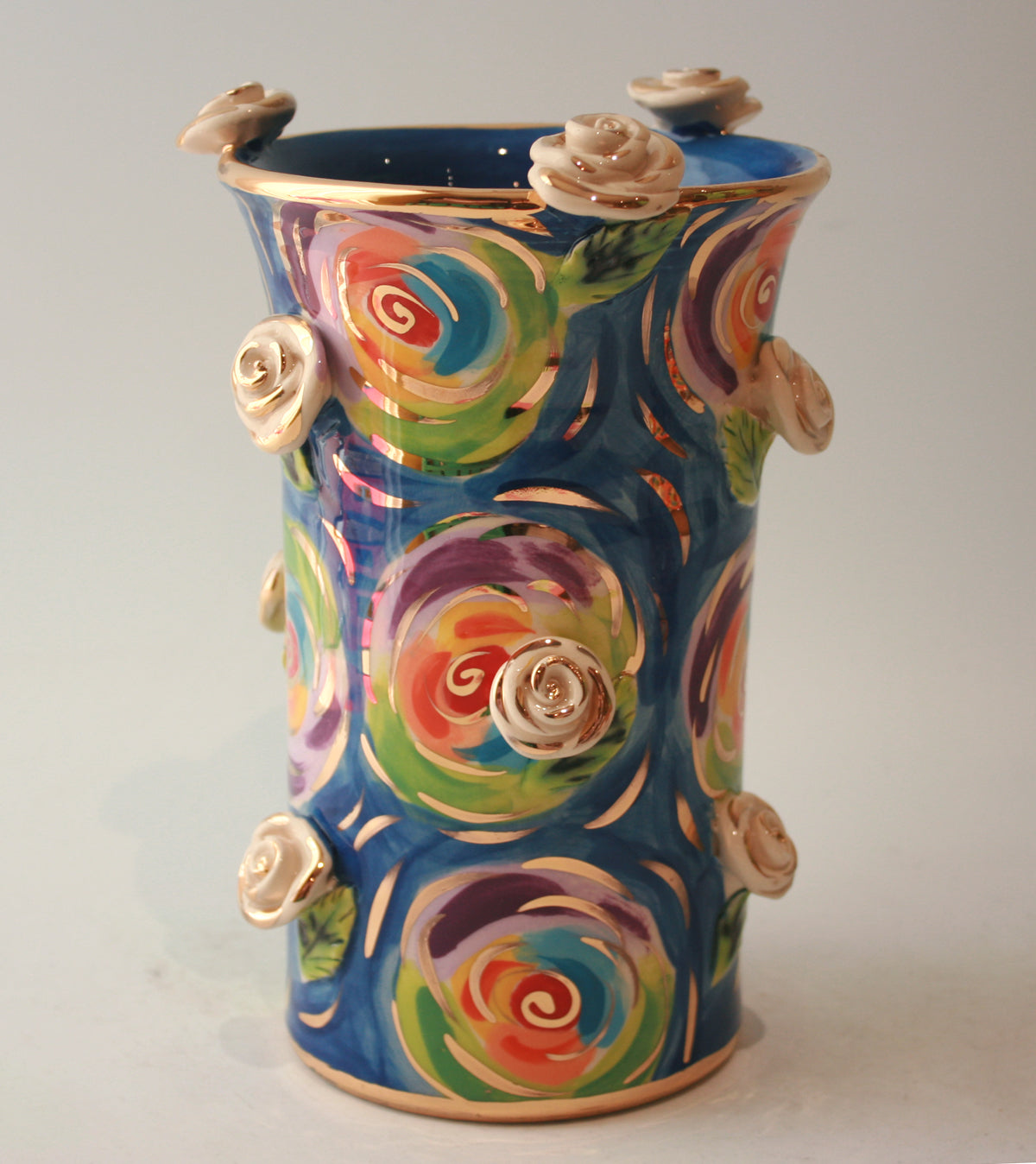 Medium Rose Studded Cylinder Vase in Swirls