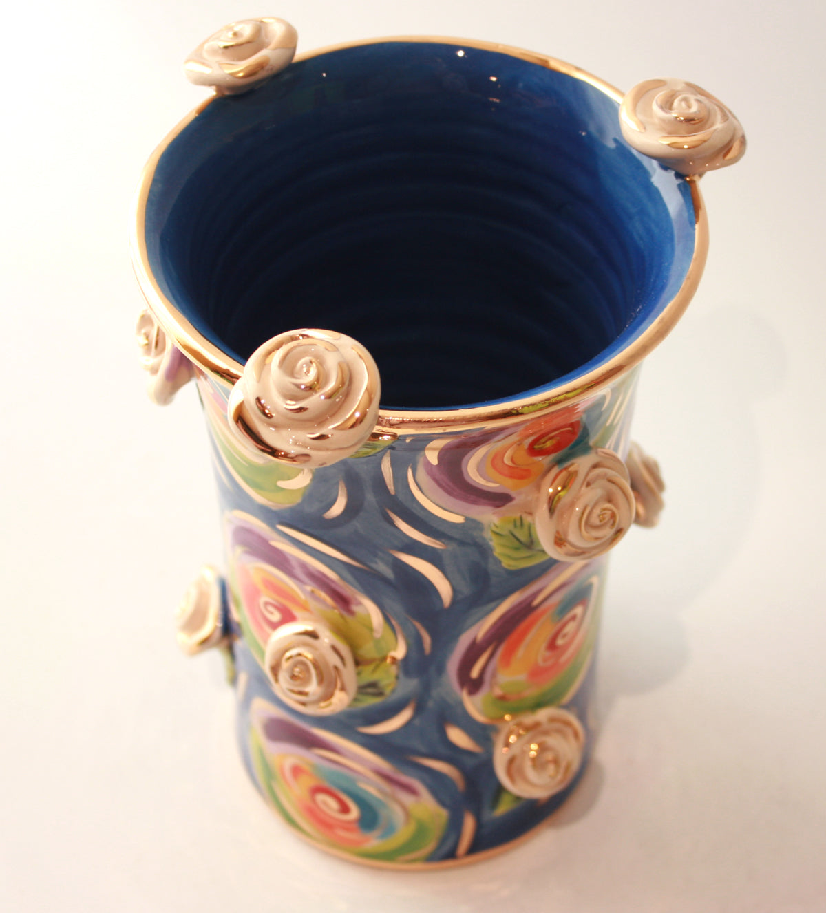 Medium Rose Studded Cylinder Vase in Swirls