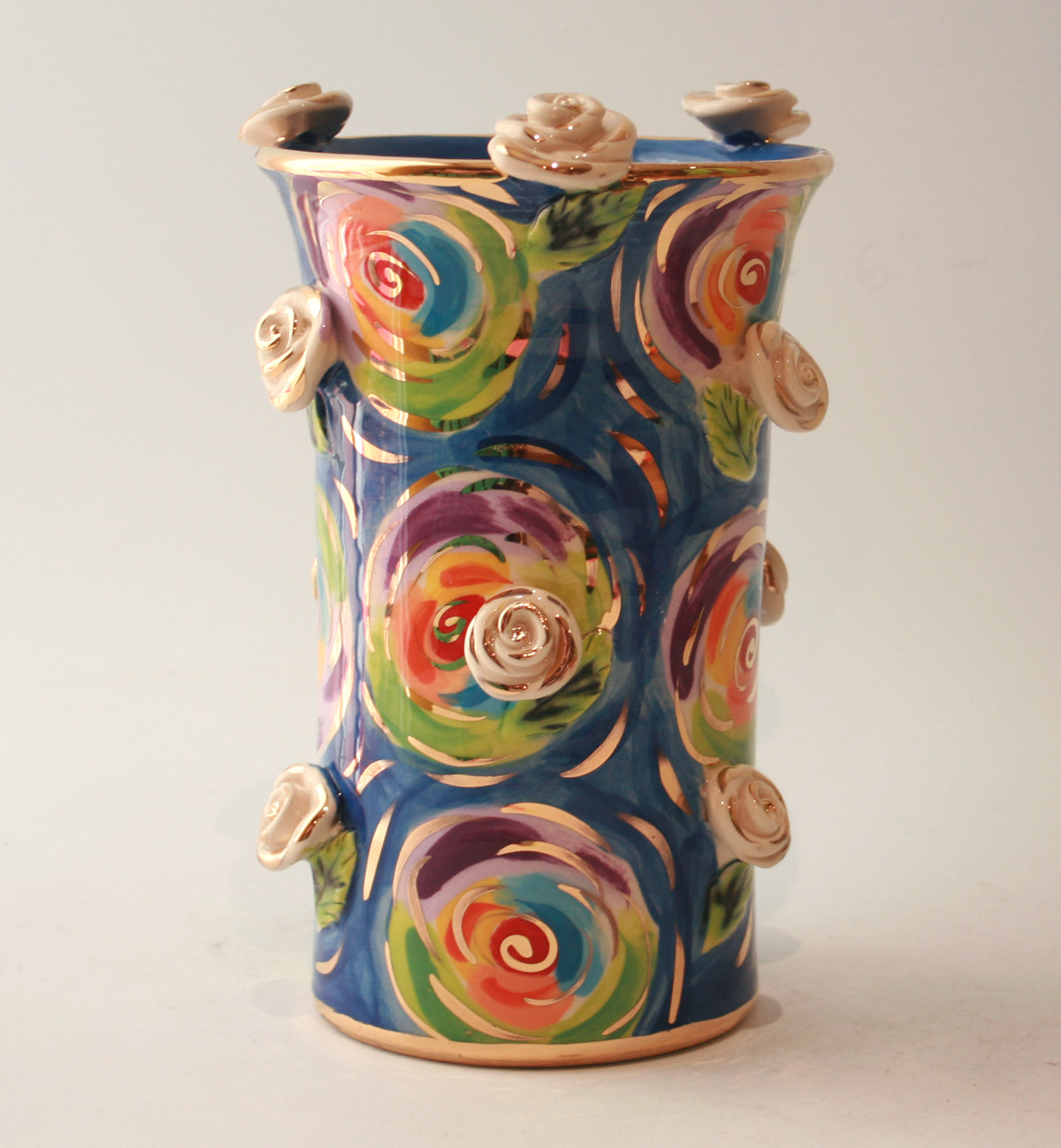 Medium Rose Studded Cylinder Vase in Swirls