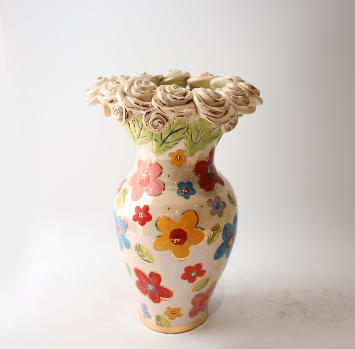 Large Rose Encrusted Vase in Daisy