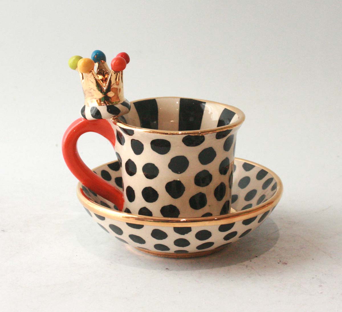 Crown Handled Demi-Tasse and Saucer in Black Point