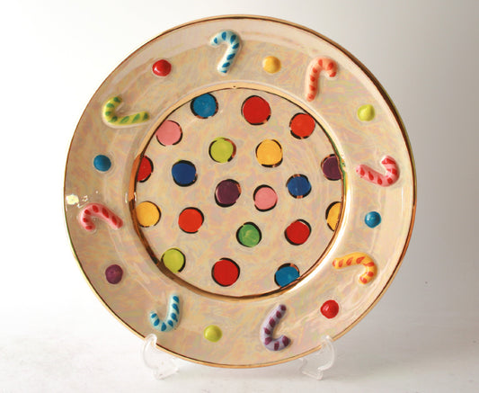 Candy Cane Dinner Plate in Coloured Dot