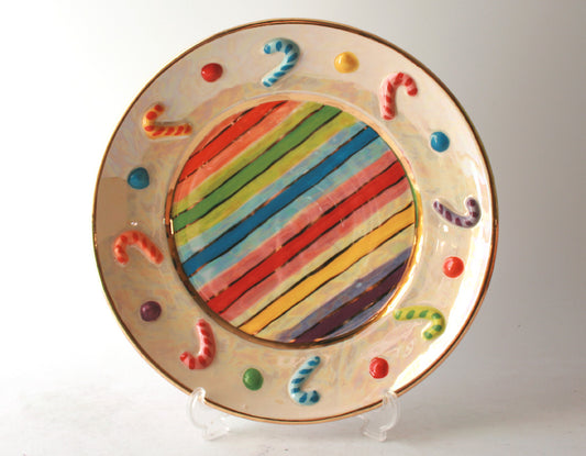 Candy Cane Dinner Plate in Lustred Stripe