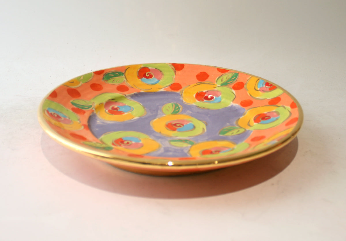 Dinner Plate in Roses Purple with Dotty Peach