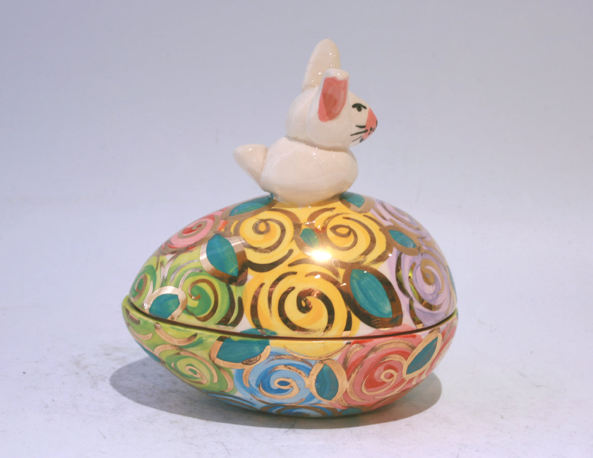 Easter Egg in Pastel Rosebush with Rabbit
