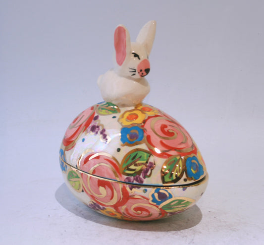 Easter Egg in Vintage Floral with Rabbit