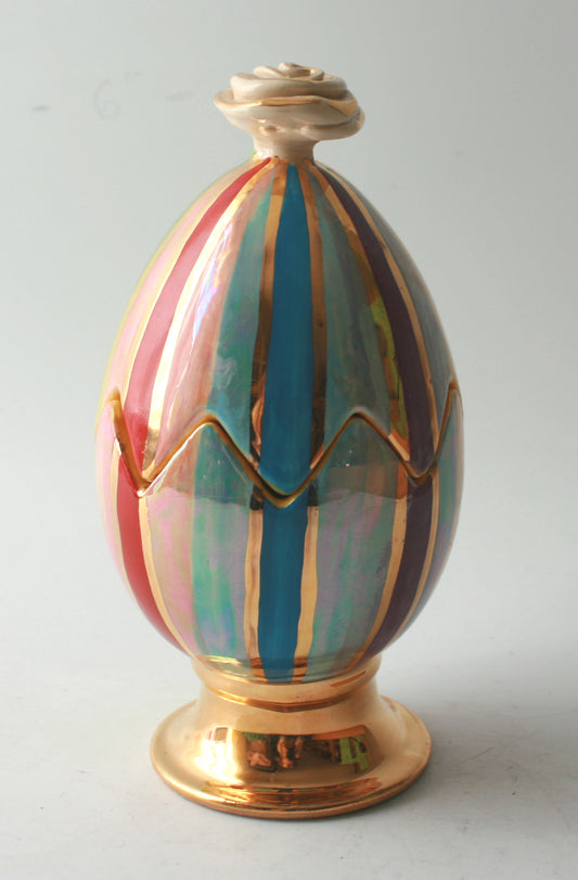 Rose Lidded Egg on Plinth in Lustred Stripe - MaryRoseYoung