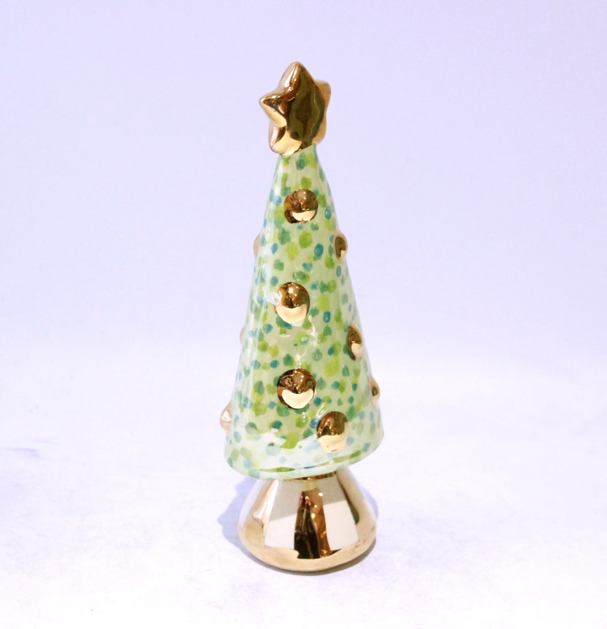 Small Christmas Tree in Green Confetti with Gold Striped Base