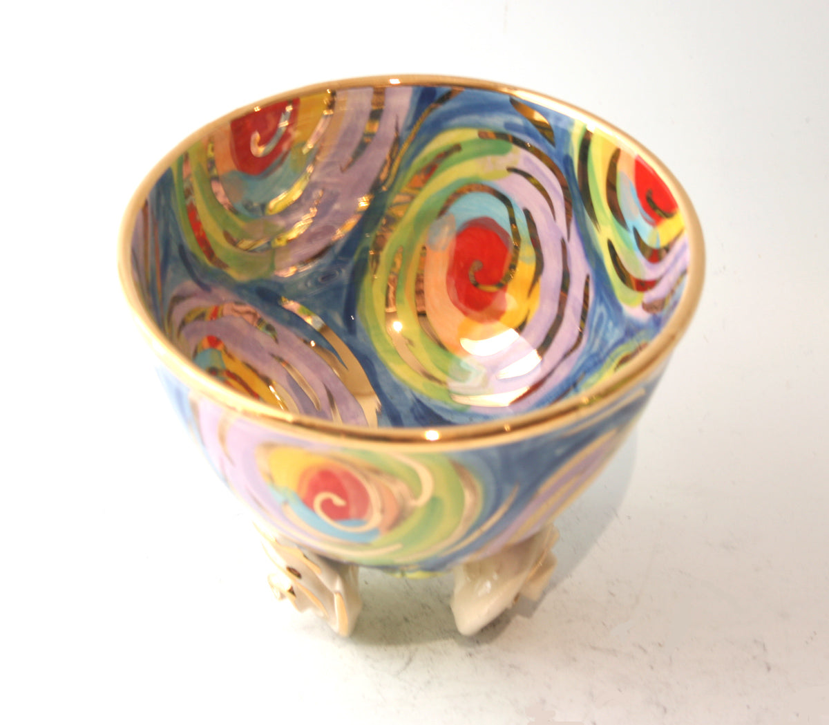 Rose Footed Bowl in Gold New Rose Swirl - MaryRoseYoung