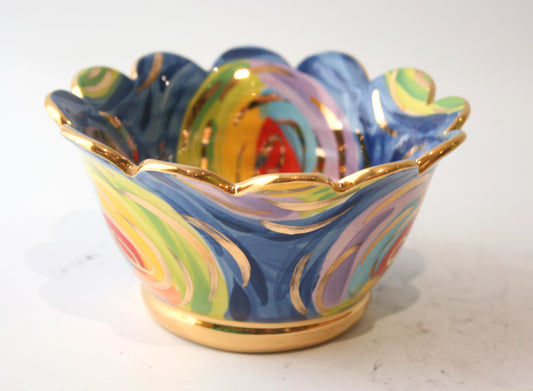 Ice Cream Bowl in Gold New Rose Swirl - MaryRoseYoung