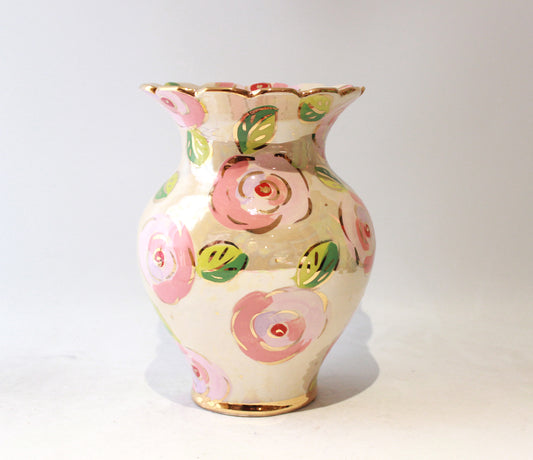 Large Fat Vase in Gold New Rose Pink