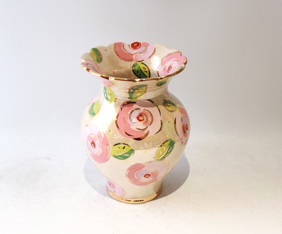 Large Fat Vase in Gold New Rose Pink