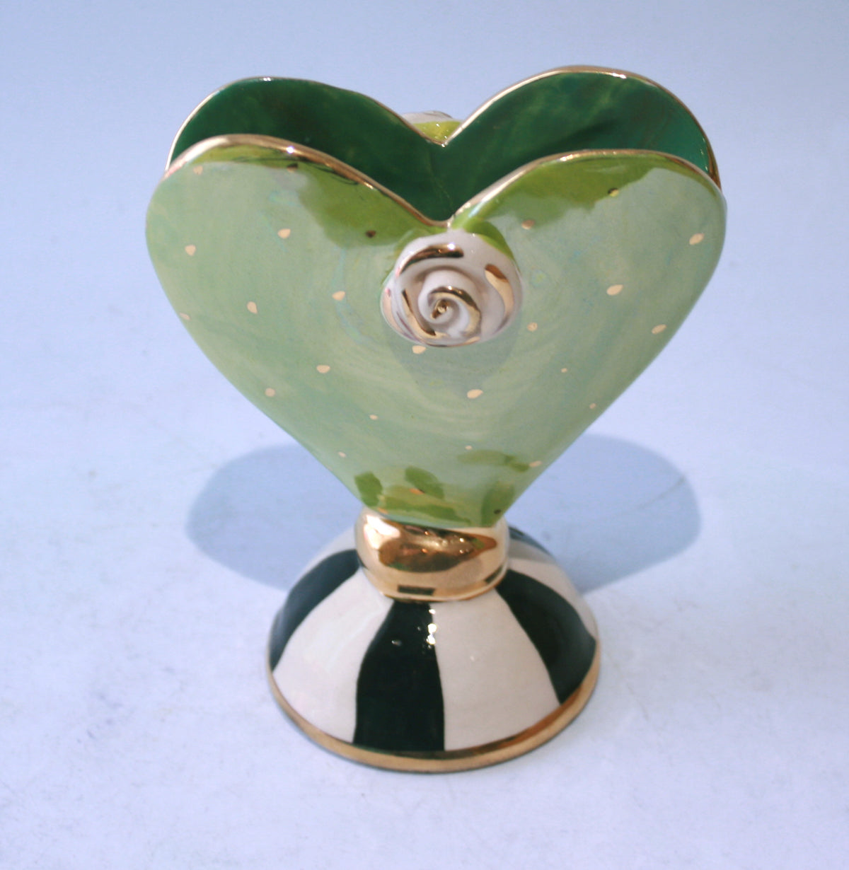 Baby Heart Vase in Green with Gold Dots