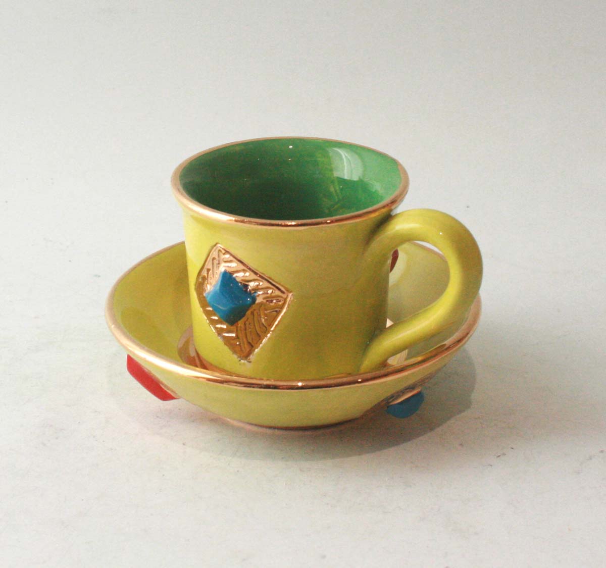 Jewelled Demi-Tasse and Saucer in Green