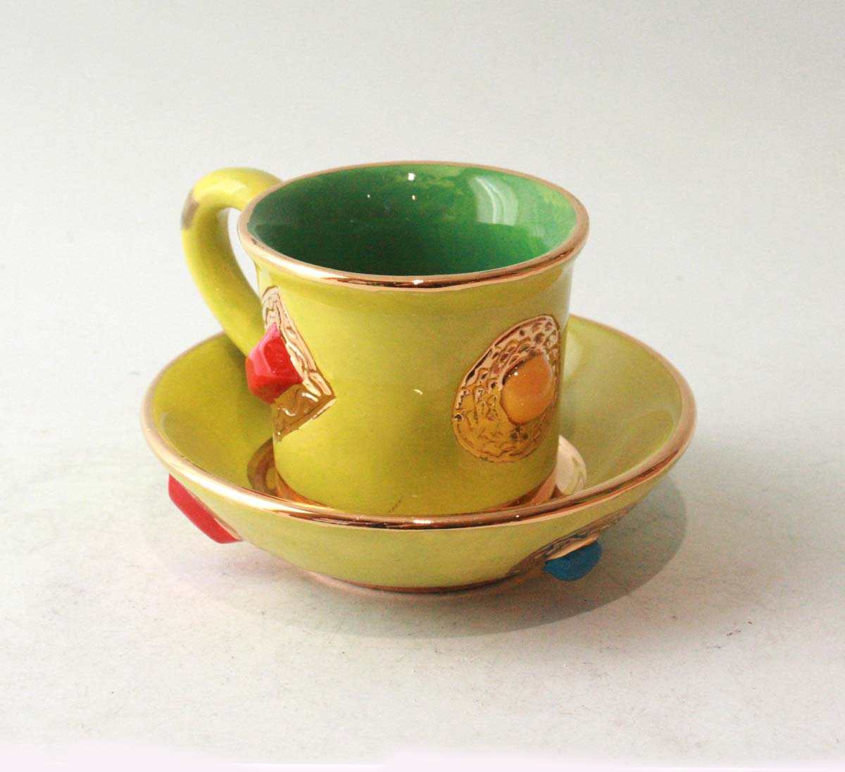 Jewelled Demi-Tasse and Saucer in Green