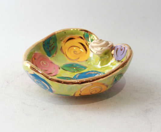 Heart Shaped Bowl in Pastel Block Rose on Lime Green