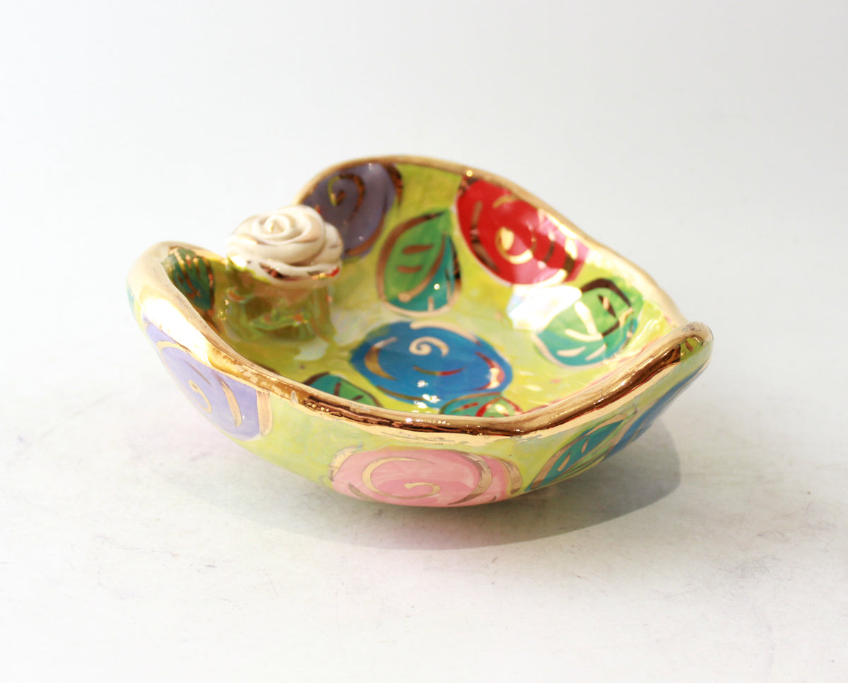 Heart Shaped Bowl in Pastel Block Rose on Lime Green