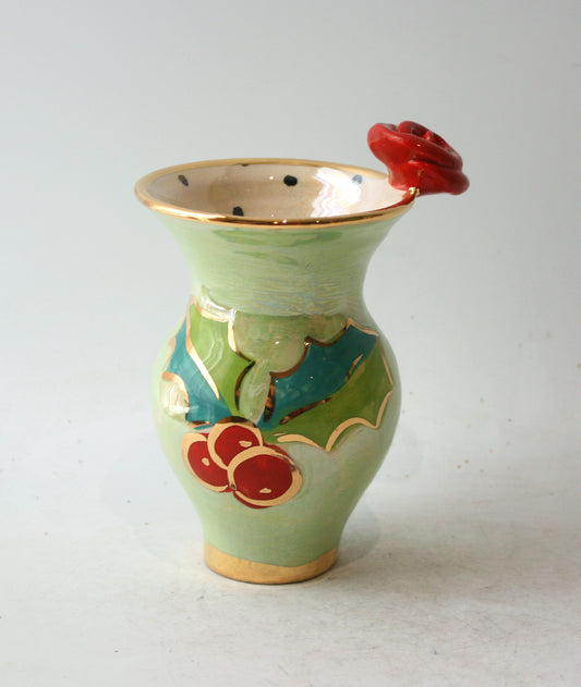 Tiny Vase in Holly on Green