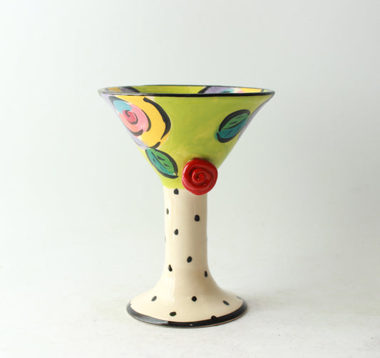Martini Goblet in Green New Rose with Polka Dot Stem