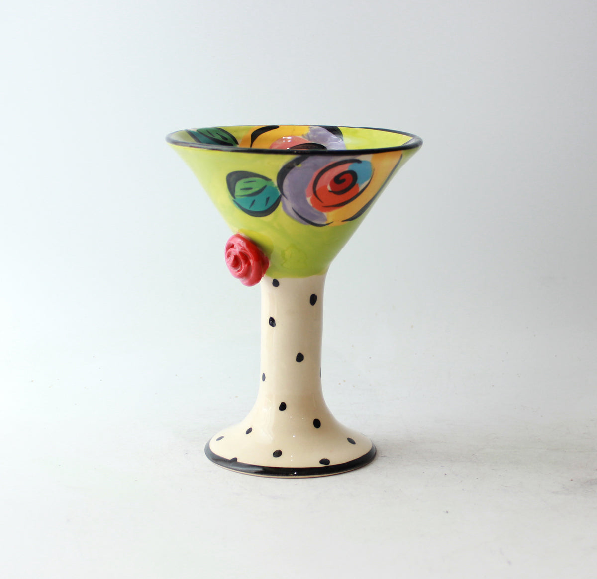 Martini Goblet in Green New Rose with Polka Dot Stem