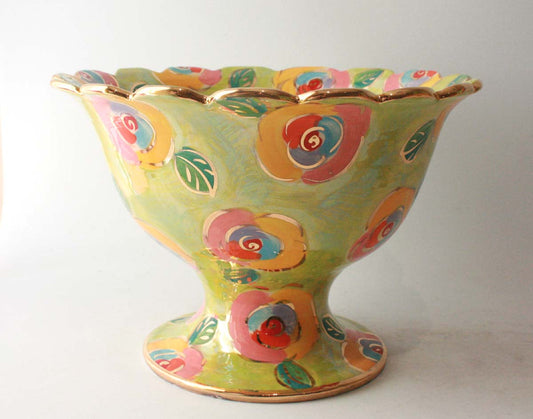 Salad Bowl on Plinth in Gold New Rose Green
