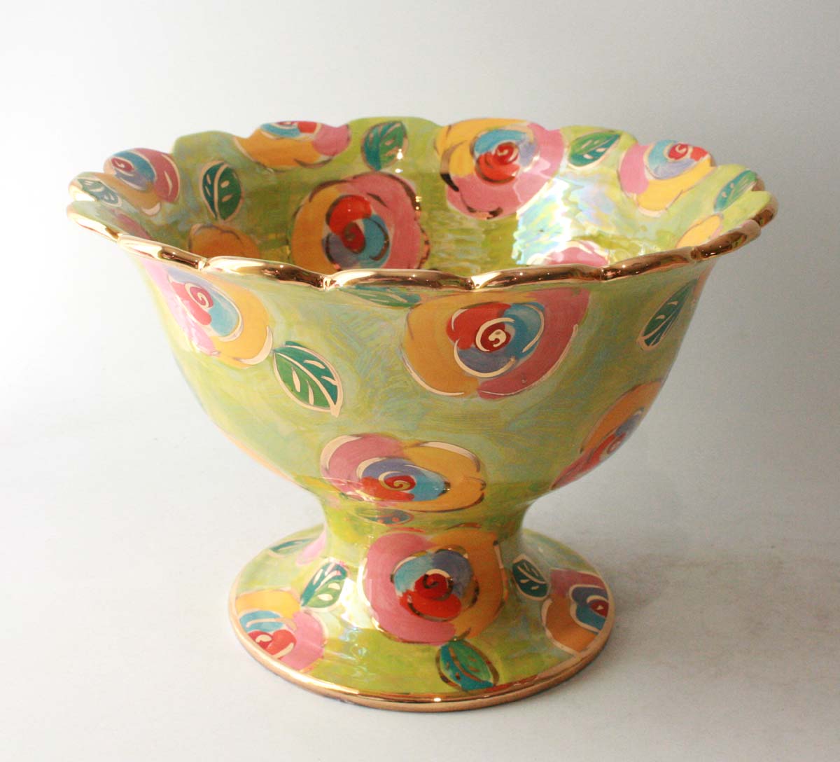 Salad Bowl on Plinth in Gold New Rose Green