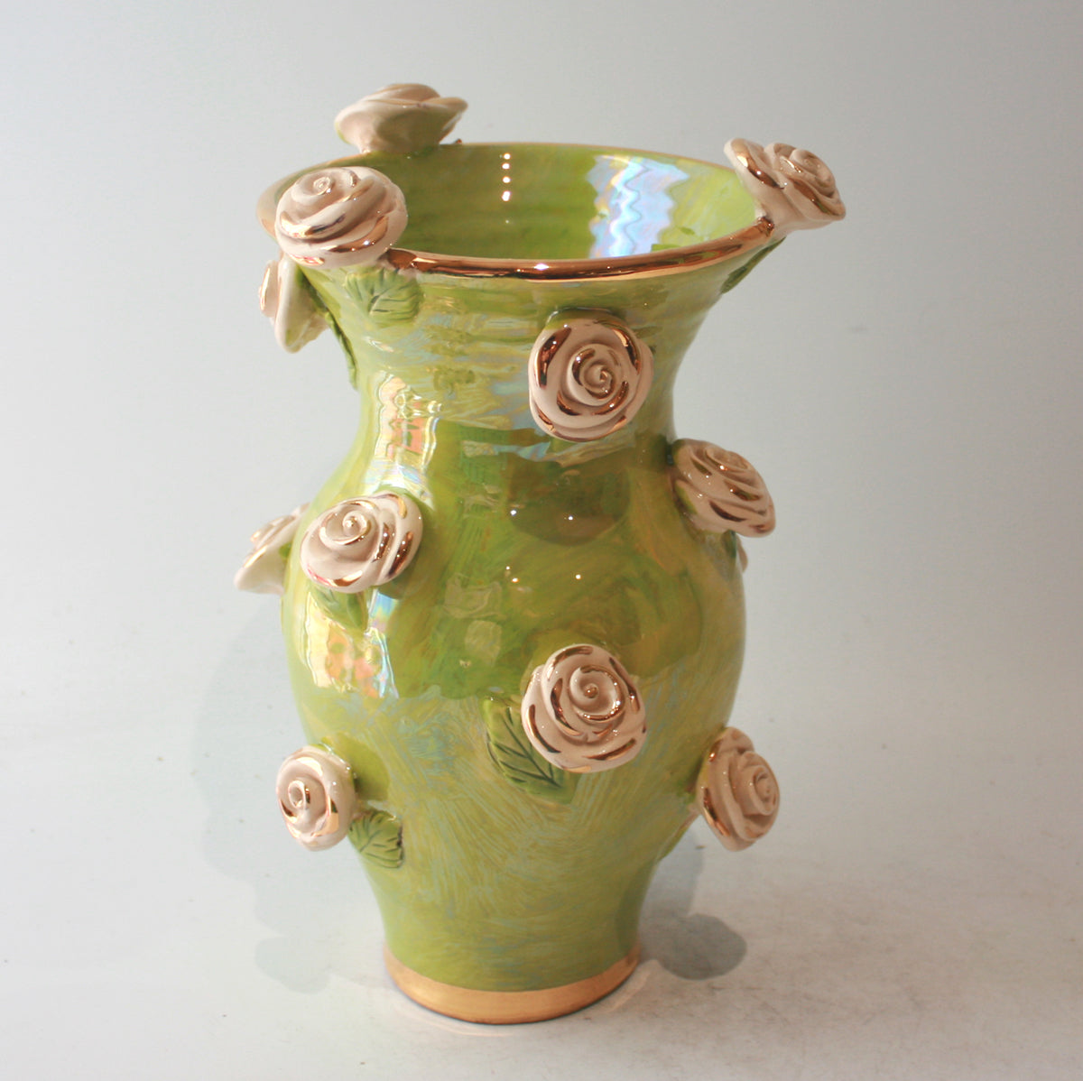 Medium Rose Studded Vase in Iridescent Green