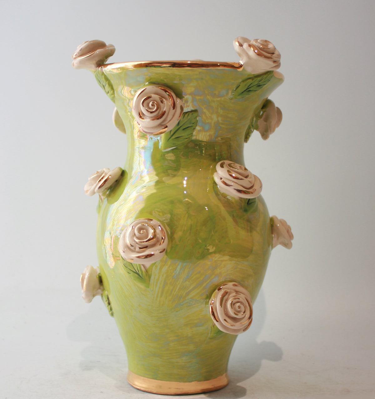 Medium Rose Studded Vase in Iridescent Green