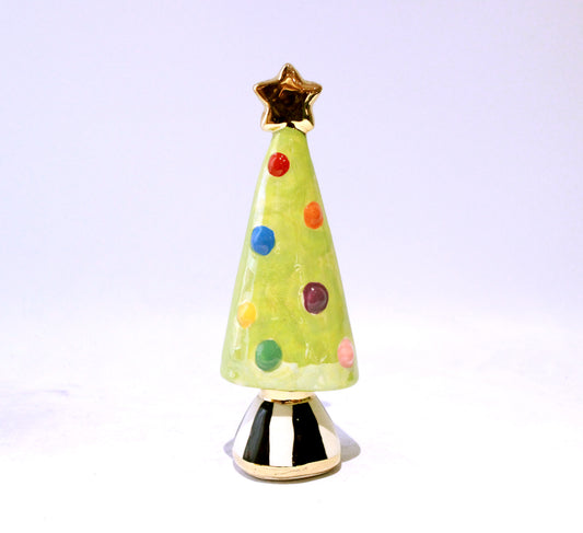 Small Christmas Tree in Green with Black and White Striped Base