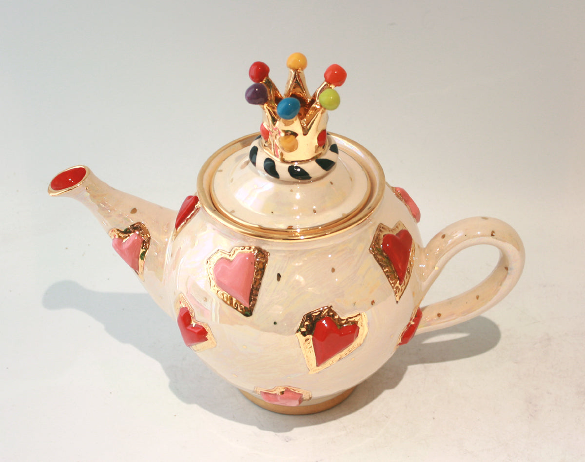 Medium Heart Studded Crown Lidded Teapot