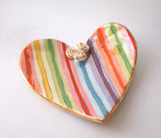 Large Heart Shaped Dish in Lustred Stripe