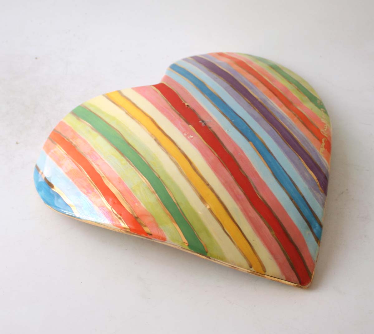 Large Heart Shaped Dish in Lustred Stripe