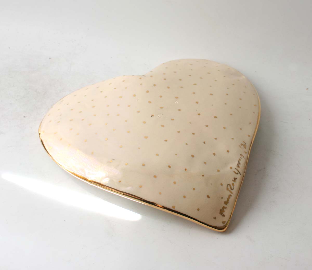 Large Heart Shaped Dish with Gold Dots