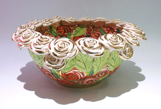 Large Rose Encrusted Bowl in Rosebush