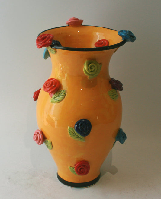 Large Rose Studded Vase in Yellow