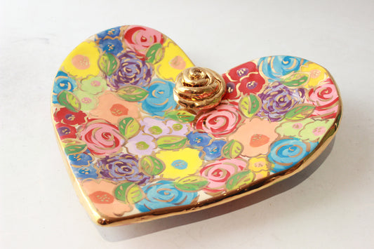 Large Heart Shaped Soap Dish in Pastel Blooms
