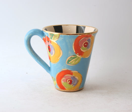 New Shape Large Mug in New Rose Pastel Blue with Black and White Stripes
