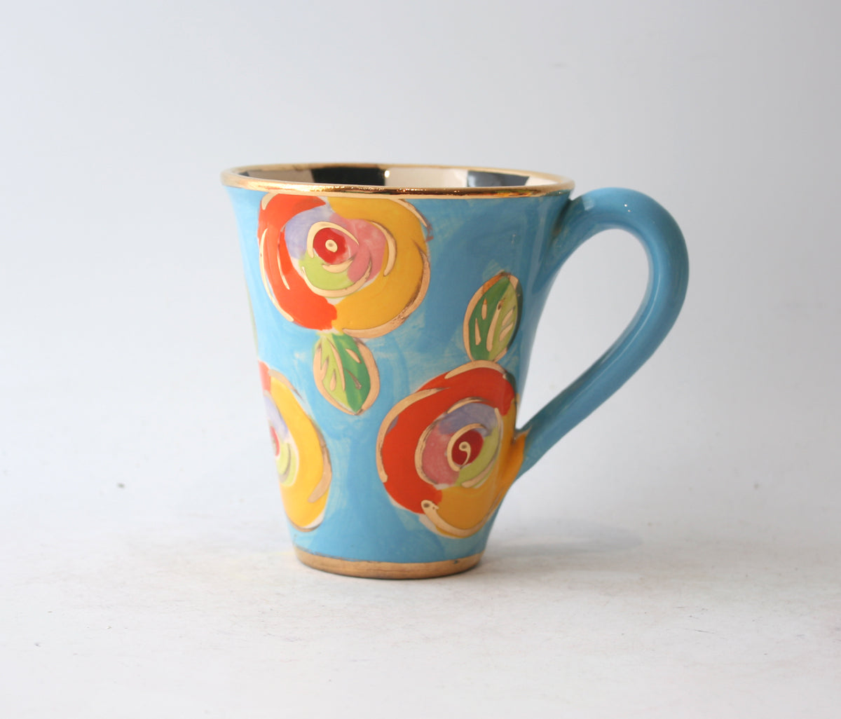 New Shape Large Mug in New Rose Pastel Blue with Black and White Stripes