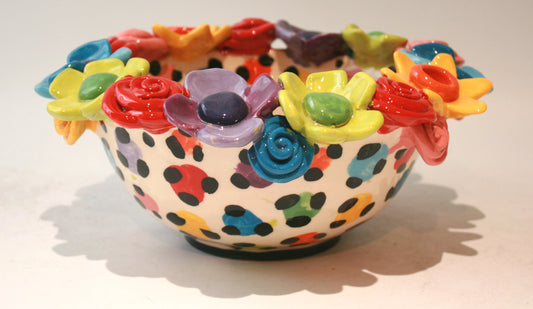 Multiflower Encrusted Bowl in Coloured Leopard