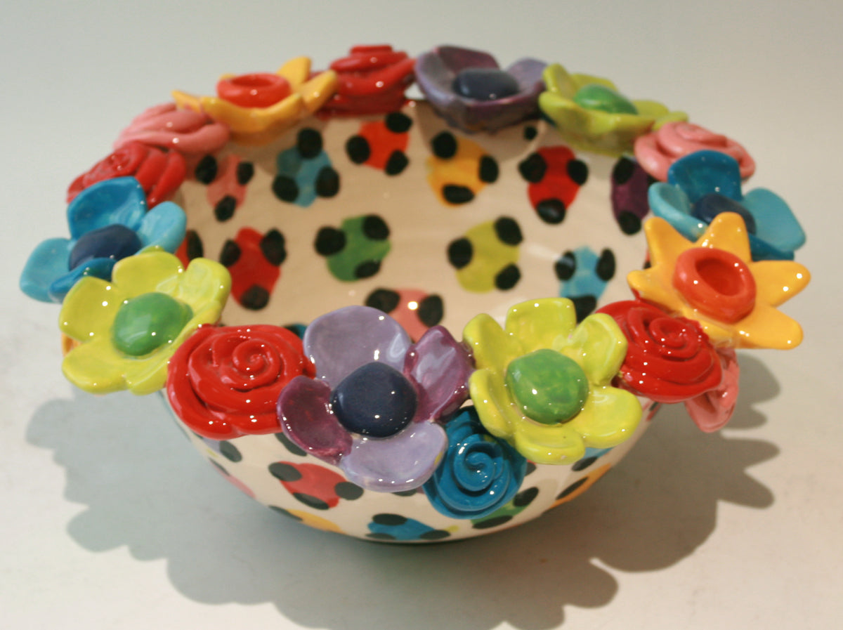 Multiflower Encrusted Bowl in Coloured Leopard