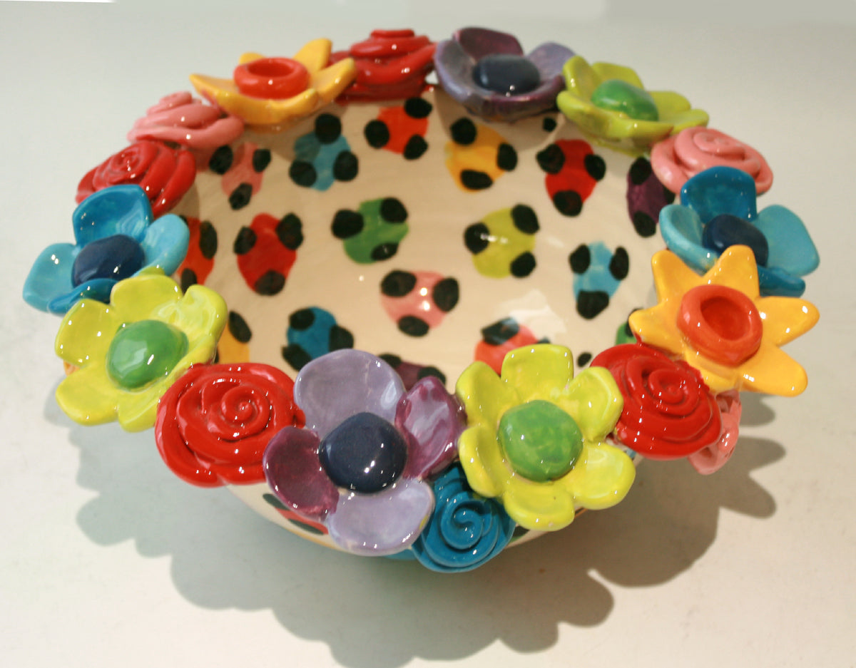 Multiflower Encrusted Bowl in Coloured Leopard