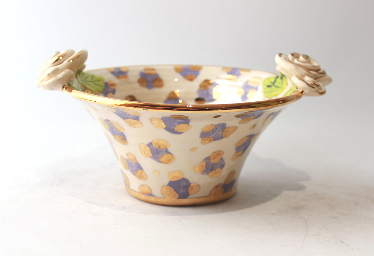 Small Rose Edged Serving Bowl in Lilac and Gold Leopard