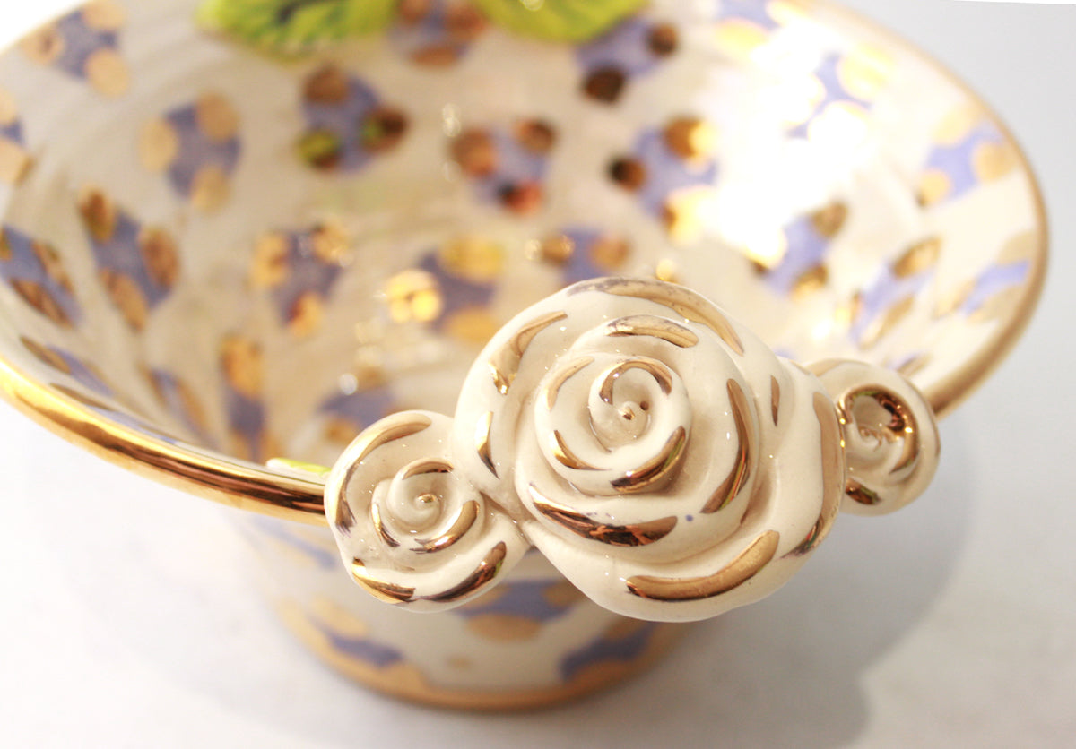 Small Rose Edged Serving Bowl in Lilac and Gold Leopard